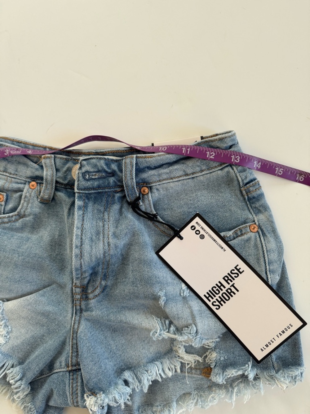High-Rise Distressed Denim Women Shorts in Blue 1 - Picture 6 of 7